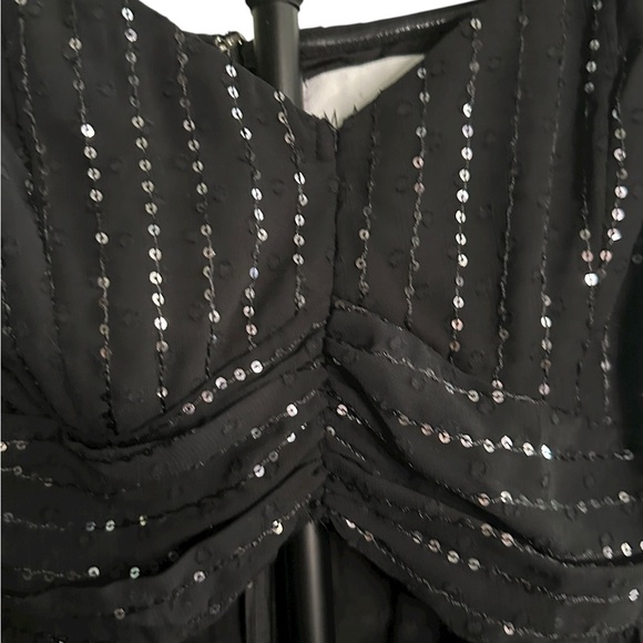 MABLE Black Sequin Ruffle Mini Dress Women’s Size S - Picture 4 of 10